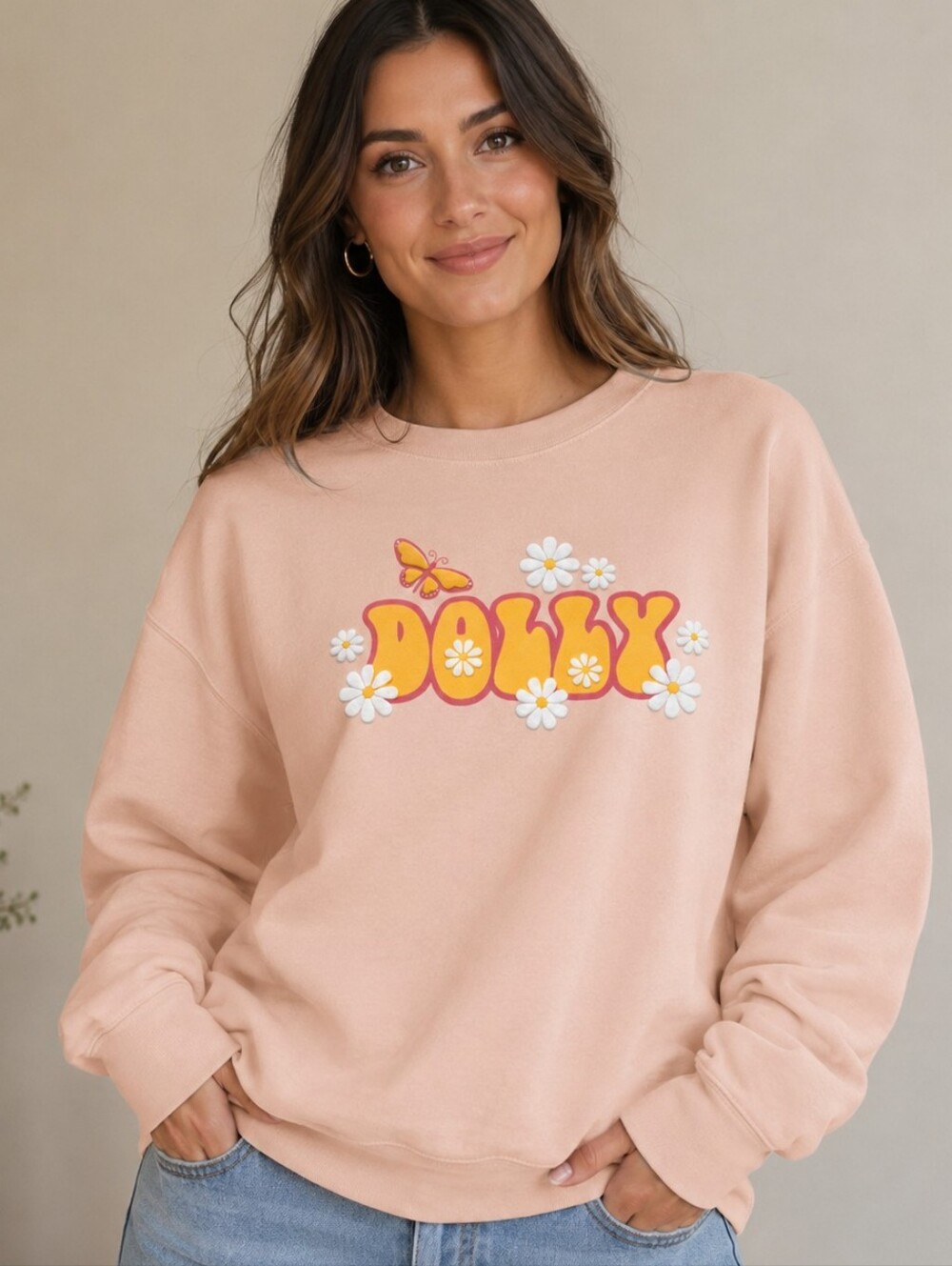 ​Dollywood Dolly Parton Sweatshirt Floral Butterfly Crewneck Light Pink XL